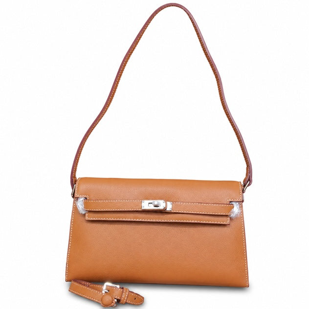 Kelly Elan 25x6.5x15cm Underarm Baguette Bag in Brown with Silver Hardware — Versatile Underarm Carry Style