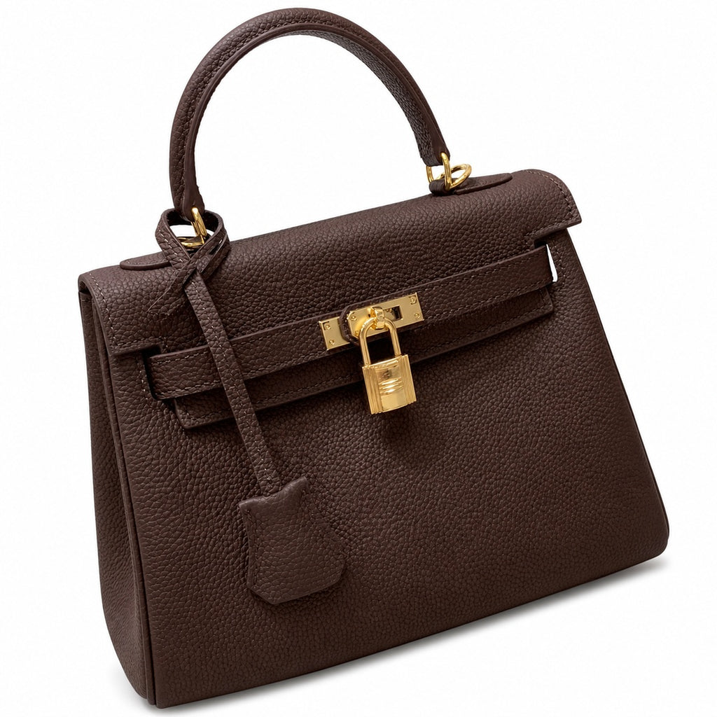 Kelly Sellier 20cm & 25cm & 28cm Havane Togo Leather Gold Hardware — Streamlined Top-Handle Handbag