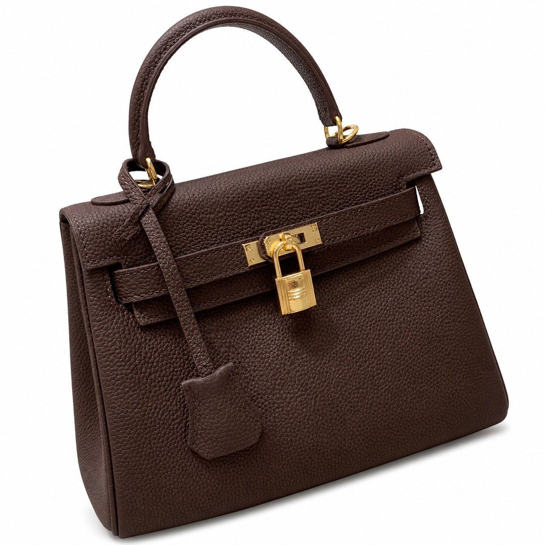 Kelly Sellier 20cm & 25cm & 28cm Havane Togo Leather Gold Hardware — Streamlined Top-Handle Handbag