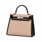 Kelly 25cm Patchwork Canvas and Swift Leather in Warm Brown — Versatile Structured Bag