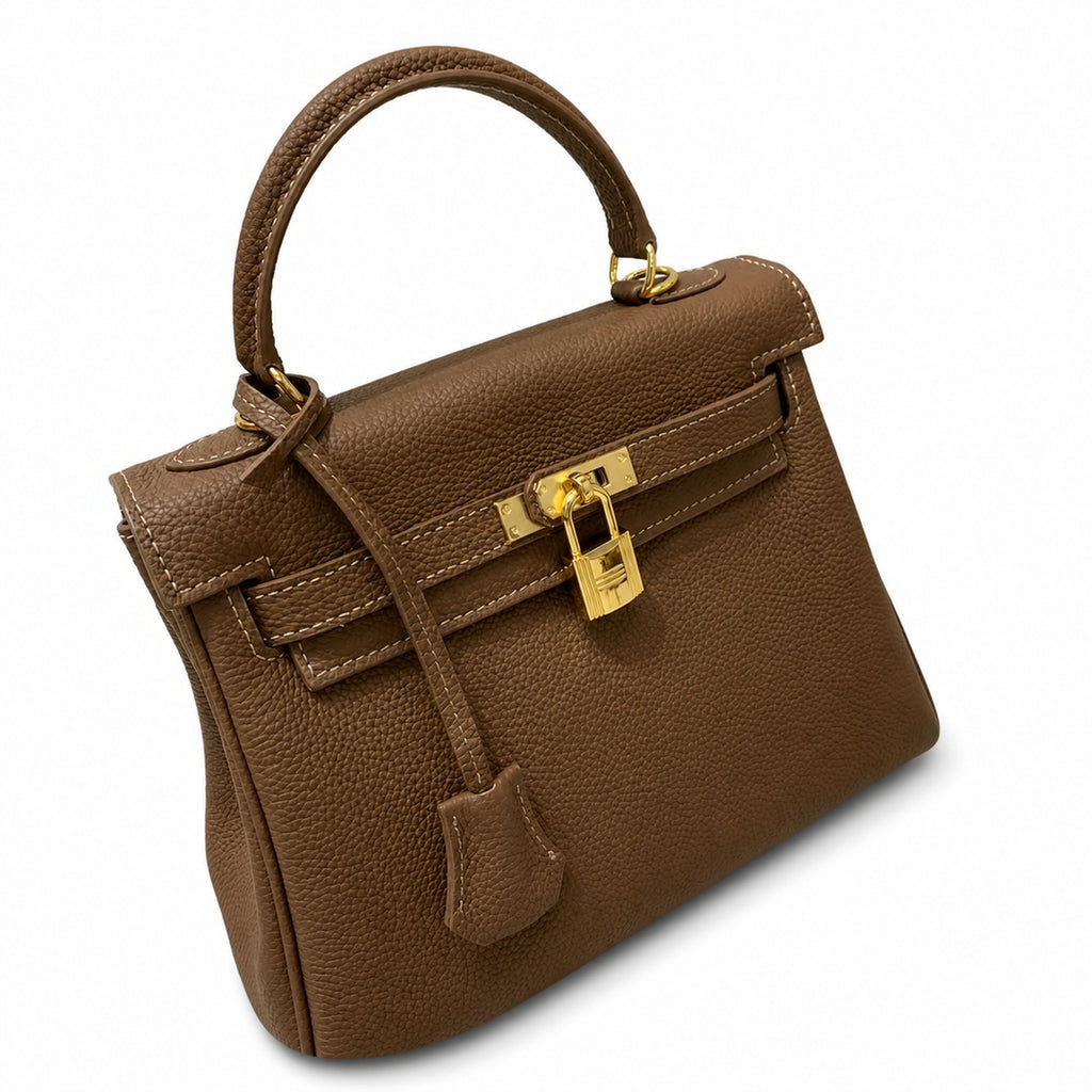 Kelly Sellier 20cm & 25cm & 28cm Chocolat Togo Leather Gold Hardware — Refined Top-Handle Bag