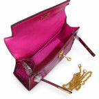 Kelly Pochette Fuchsia Shiny Niloticus Crocodile Leather Gold Hardware Women Clutch Bag — Polished Compact Shoulder Style