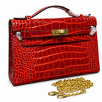 Kelly Pochette Rouge Casa Shiny Niloticus Crocodile Leather Gold Hardware Women Clutch Bag — Elegant Petite Clutch