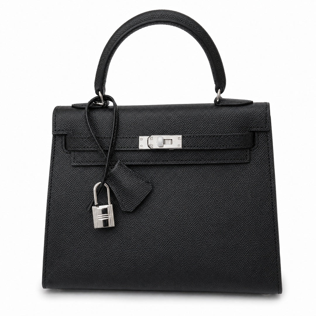 Kelly Sellier 25cm & 28cm Noir Epsom Leather Palladium Hardware Women Luxury — Distinctive Hand-Carry Bag