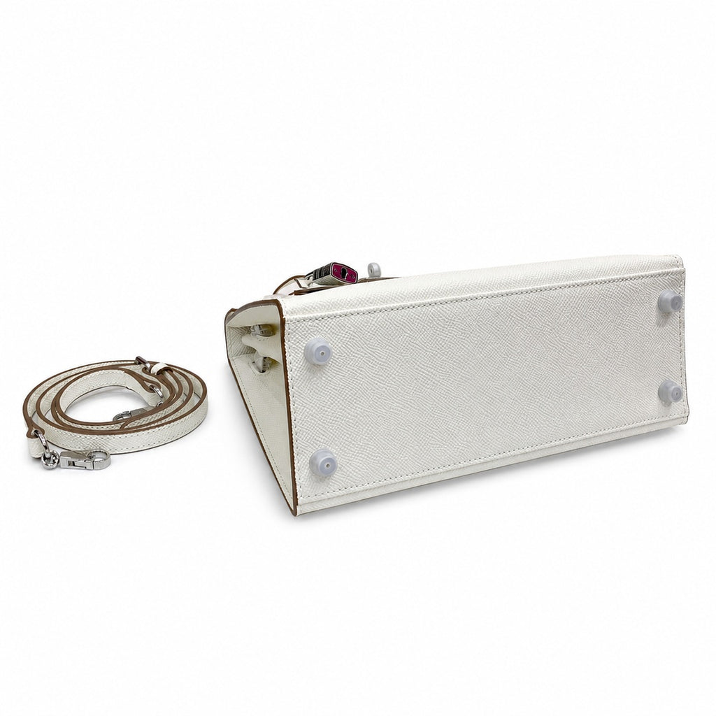 Kelly Sellier 25cm & 28cm Craie Epsom Leather Palladium Hardware Women Luxury — Streamlined Top-Handle Handbag