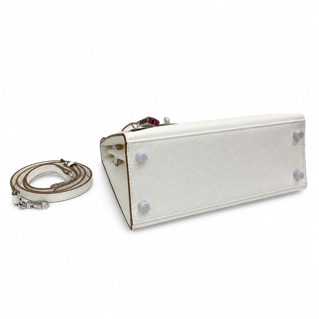 Kelly Sellier 25cm & 28cm Craie Epsom Leather Palladium Hardware Women Luxury — Streamlined Top-Handle Handbag