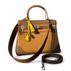 Kelly Sellier Ghillies 28cm Beige Poussière & Marron Foncé Barenia Leather Palladium Hardware — Timeless Top-Handle Design