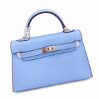 Mini Kelly II Sellier 19cm & 22cm Bleu Brume Epsom Leather Palladium Hardware — Elegant Compact Carry Style