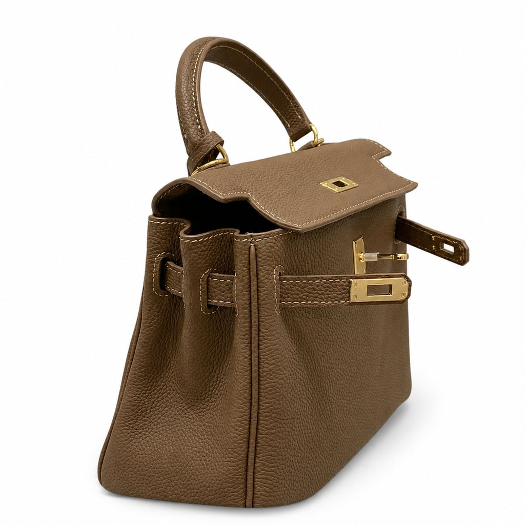 Kelly Sellier 20cm & 25cm & 28cm Chocolat Togo Leather Gold Hardware — Refined Top-Handle Bag
