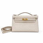 Mini Kelly II Sellier 19cm & 22cm Craie Ostrich Leather Gold Hardware — Timeless Mini Top-Handle Design