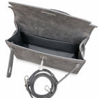 Kelly Sellier 22cm Gris Asphalte Suede Leather Palladium Hardware — Sophisticated Carry Design