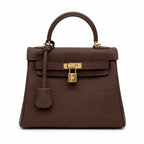 Kelly Sellier 20cm & 25cm & 28cm Havane Togo Leather Gold Hardware — Streamlined Top-Handle Handbag