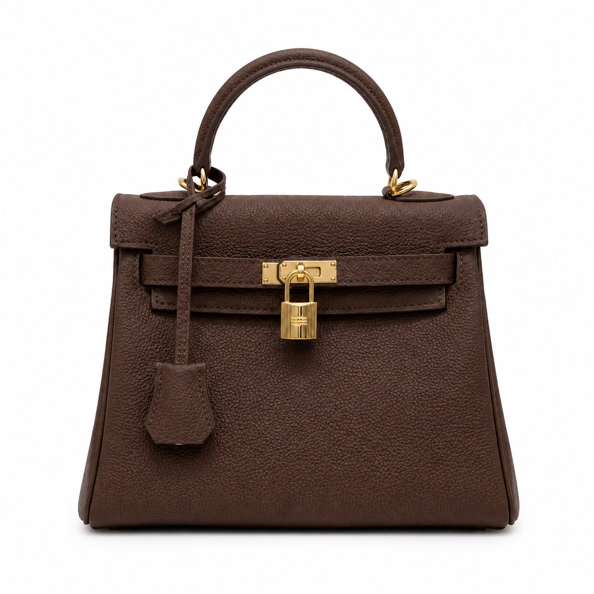 Kelly Sellier 20cm & 25cm & 28cm Havane Togo Leather Gold Hardware — Streamlined Top-Handle Handbag