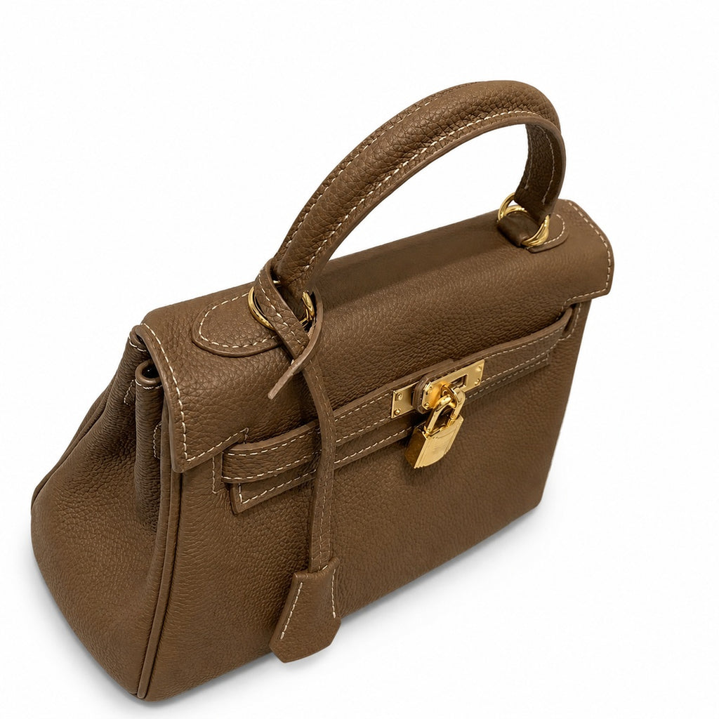 Kelly Sellier 20cm & 25cm & 28cm Chocolat Togo Leather Gold Hardware — Refined Top-Handle Bag