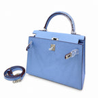Kelly Sellier 25cm & 28cm Bleu Brume Epsom Leather Palladium Hardware Vintage — Distinctive Hand-Carry Bag