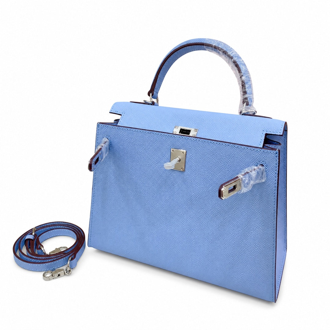 Kelly Sellier 25cm & 28cm Bleu Brume Epsom Leather Palladium Hardware Vintage — Distinctive Hand-Carry Bag