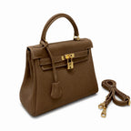 Kelly Sellier 20cm & 25cm & 28cm Chocolat Togo Leather Gold Hardware — Refined Top-Handle Bag
