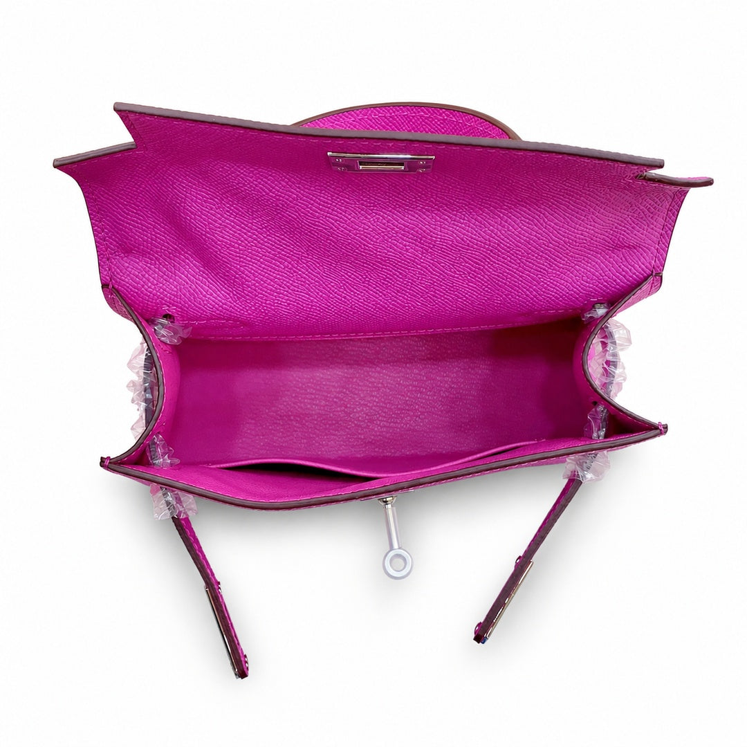 Mini Kelly II Sellier 19cm & 22cm Rose Pourpre Epsom Leather Palladium Hardware — Streamlined Mini Handbag