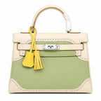 Kelly Sellier Ghillies 28cm Craie & Vert Pomme Barenia Leather Palladium Hardware — Versatile Structured Bag