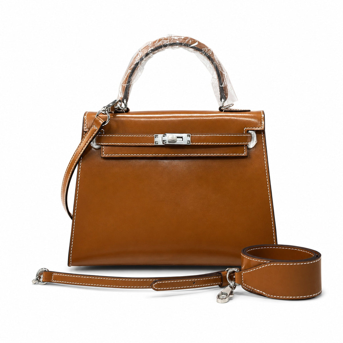 Kelly Sellier 19cm & 22cm & 25cm Gold Box Calf Leather Gold Hardware & Palladium Hardware — Distinctive Hand-Carry Bag