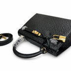 Kelly Sellier 25cm Noir Black Ostrich Gold Hardware Designer Shoulder Tote — Versatile Structured Bag
