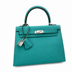 Kelly Sellier 25cm & 28cm Vert Jade Epsom Leather Palladium Hardware Daily Designer Handba — Classic Hand-Carry Silhouette