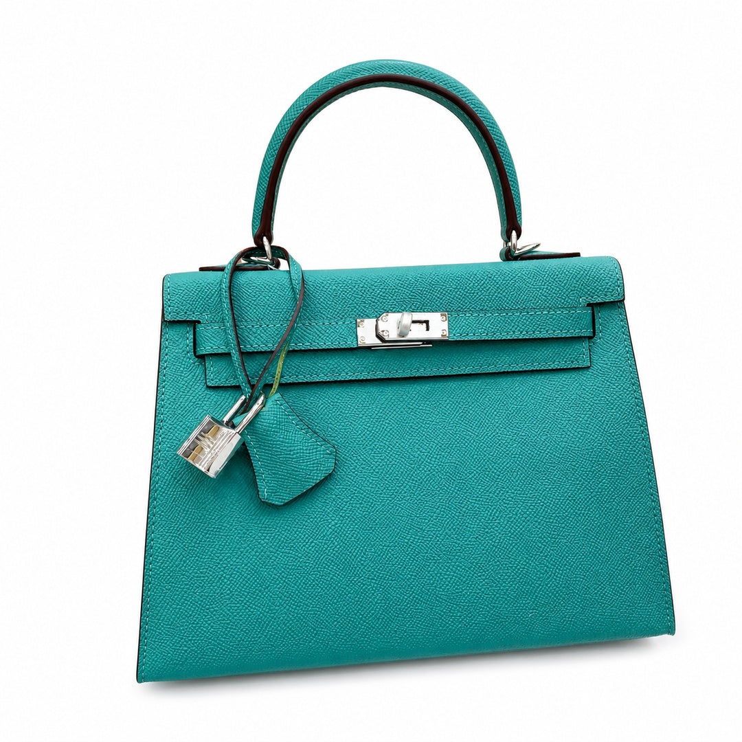 Kelly Sellier 25cm & 28cm Vert Jade Epsom Leather Palladium Hardware Daily Designer Handba — Classic Hand-Carry Silhouette