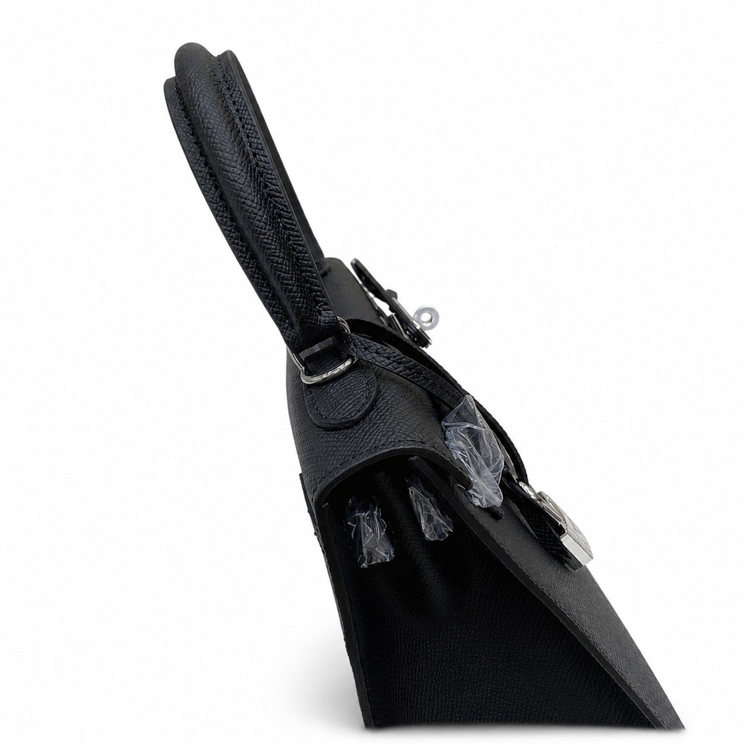 Kelly Sellier 25cm & 28cm Noir Epsom Leather Palladium Hardware Women Luxury — Distinctive Hand-Carry Bag