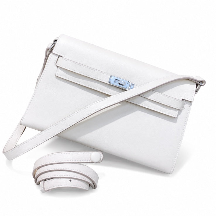 Kelly Elan 25x6.5x15cm Underarm Baguette Bag in Off White with Silver Hardware — Streamlined Elan Carry Design