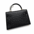 Mini Kelly Sellier 19cm Noir Ostrich Leather Gold Hardware — Sophisticated Small-Scale Bag