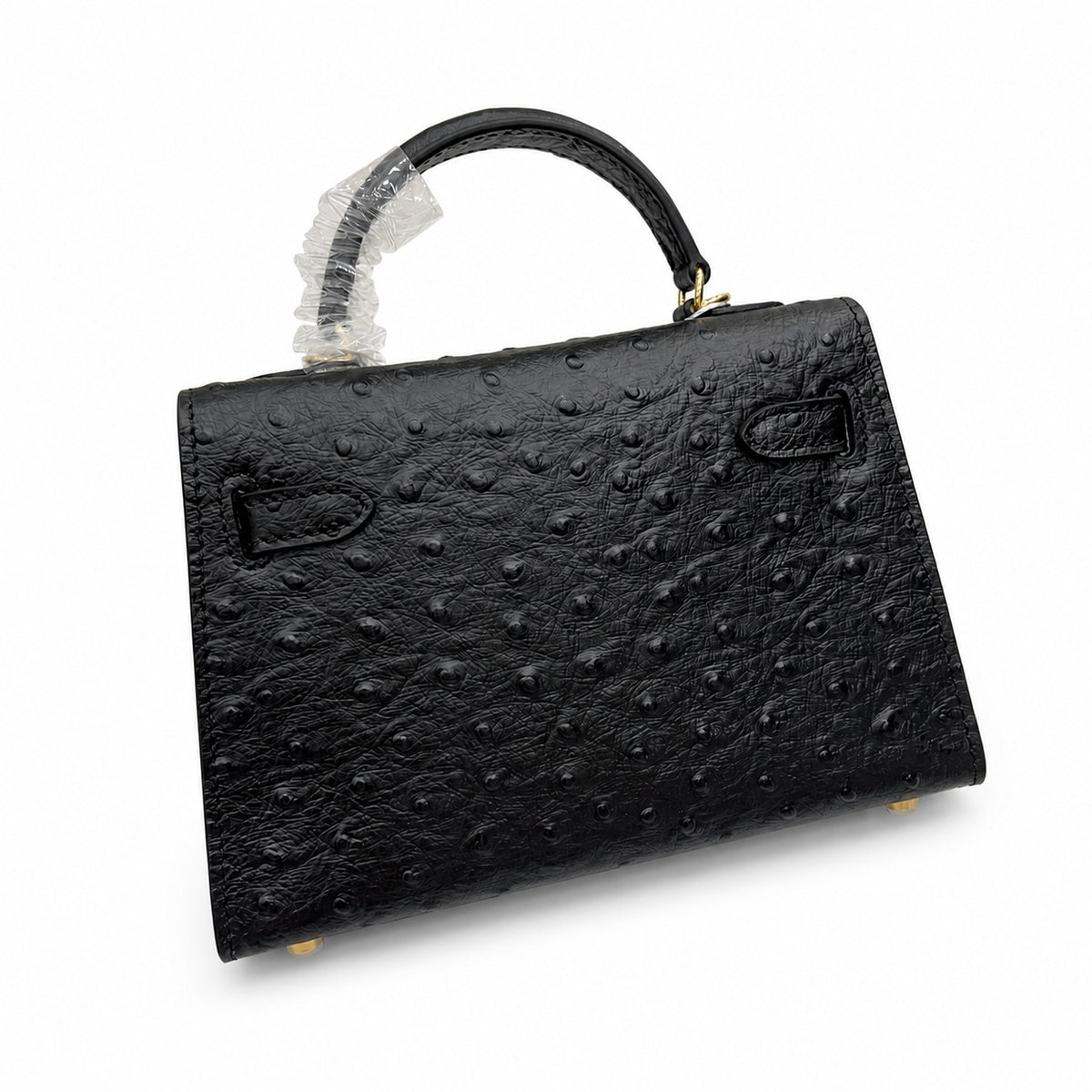 Mini Kelly Sellier 19cm Noir Ostrich Leather Gold Hardware — Sophisticated Small-Scale Bag