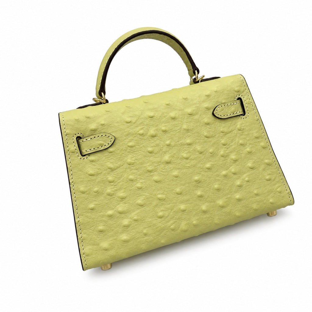 Mini Kelly II 19cm Sellier Jaune Poussin Ostrich Gold Hardware Luxury Mini — Timeless Mini Top-Handle Design