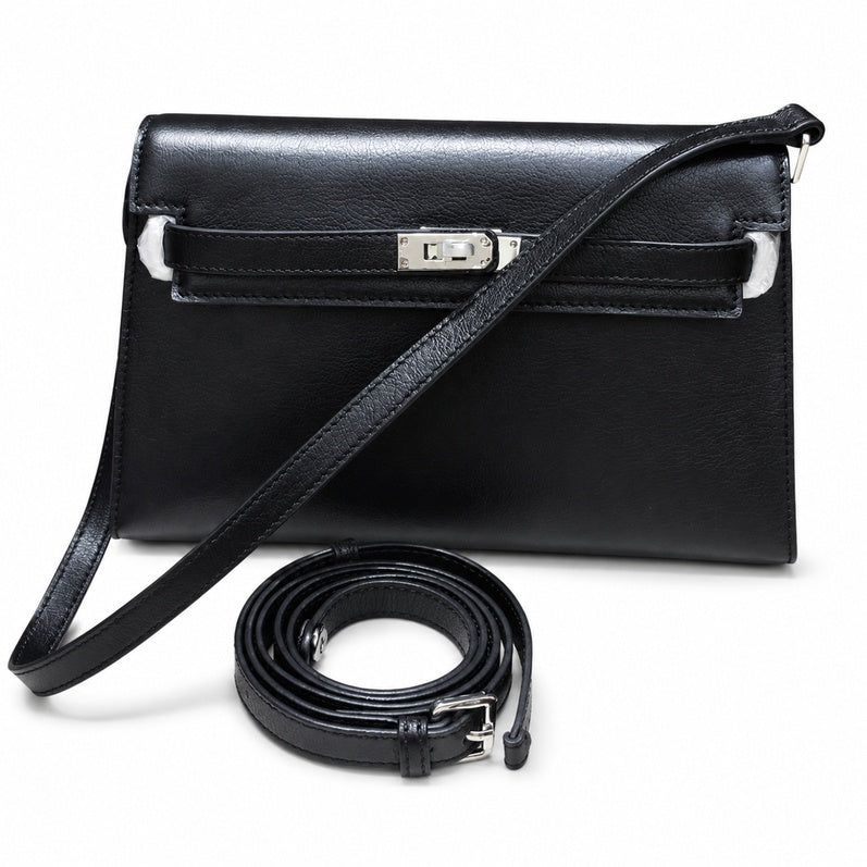 Kelly Elan 25x6.5x15cm Underarm Baguette Bag in Black with Silver Hardware — Versatile Underarm Carry Style