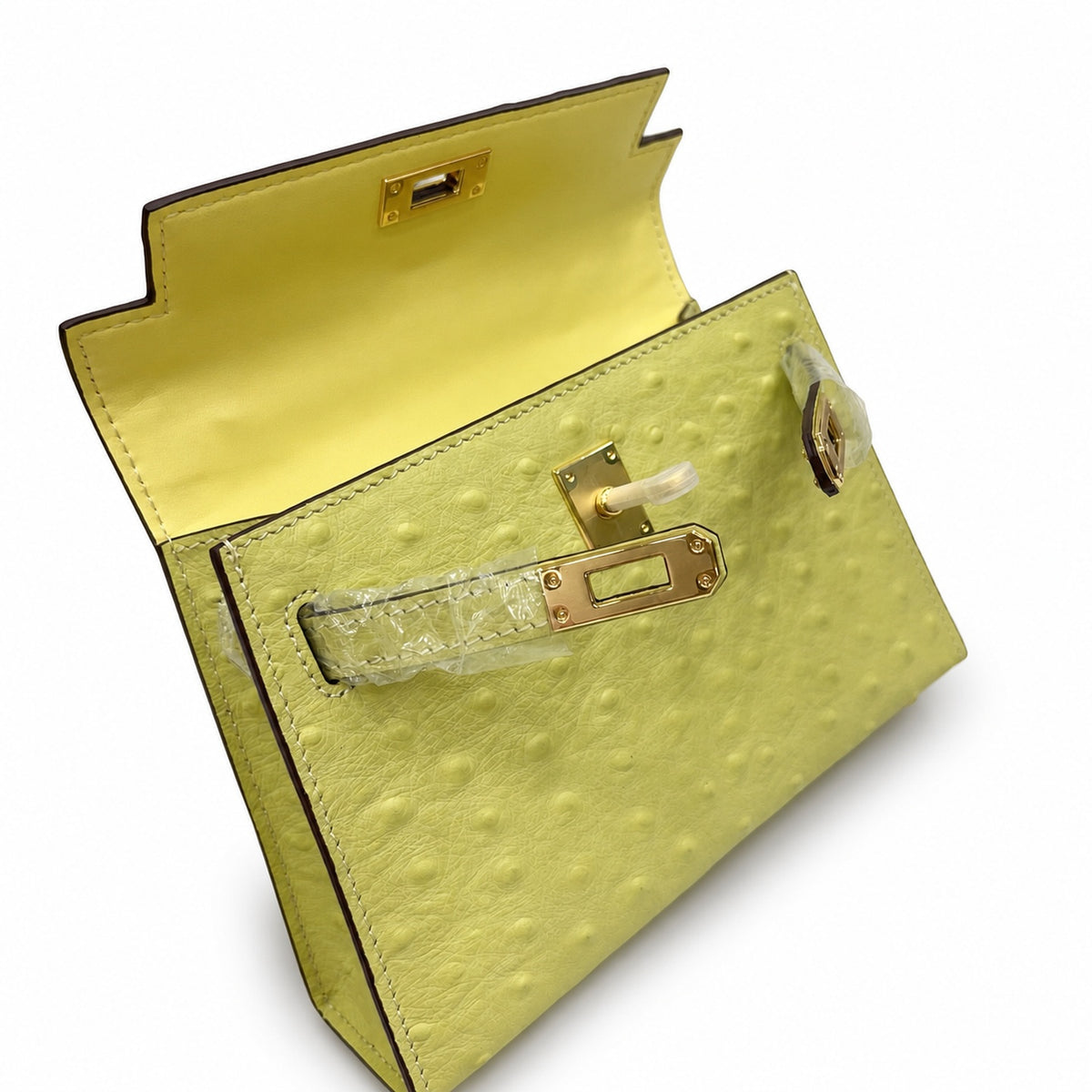 Mini Kelly II 19cm Sellier Jaune Poussin Ostrich Gold Hardware Luxury Mini — Timeless Mini Top-Handle Design
