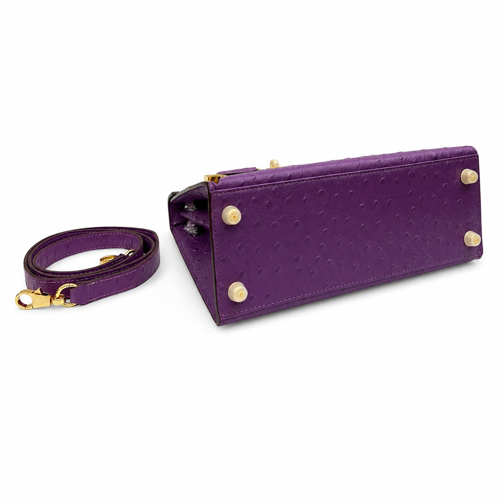 Kelly Sellier 25cm Violine Ostrich Gold Hardware Luxury Commute — Streamlined Top-Handle Handbag