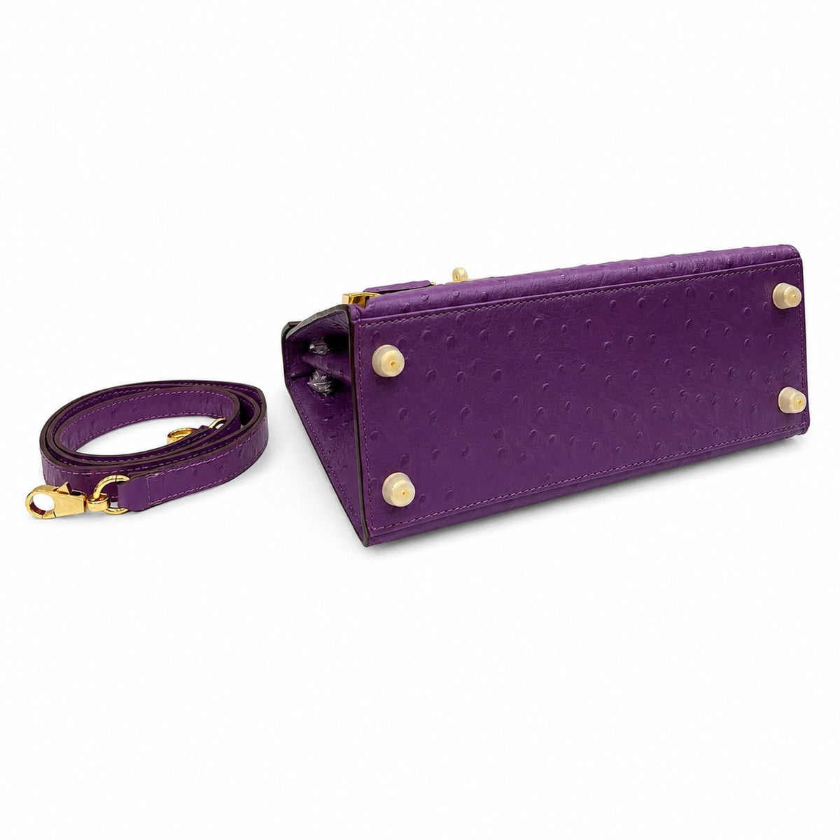 Kelly Sellier 25cm Violine Ostrich Gold Hardware Luxury Commute — Streamlined Top-Handle Handbag