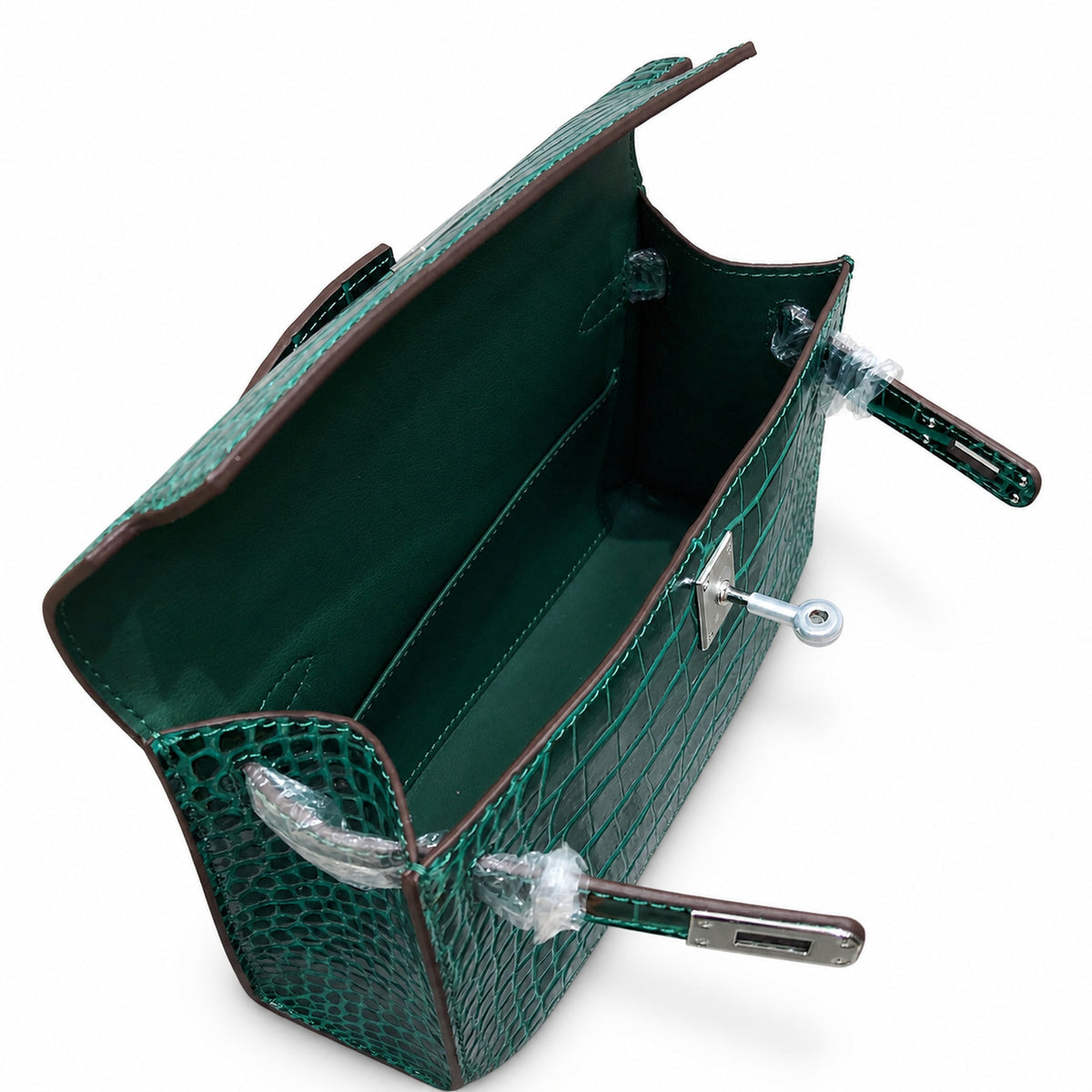 Kelly Pochette Vert Emeraude Shiny Niloticus Crocodile Leather Palladium Hardware Women Clutch Bag — Refined Small Hand-Carry Bag