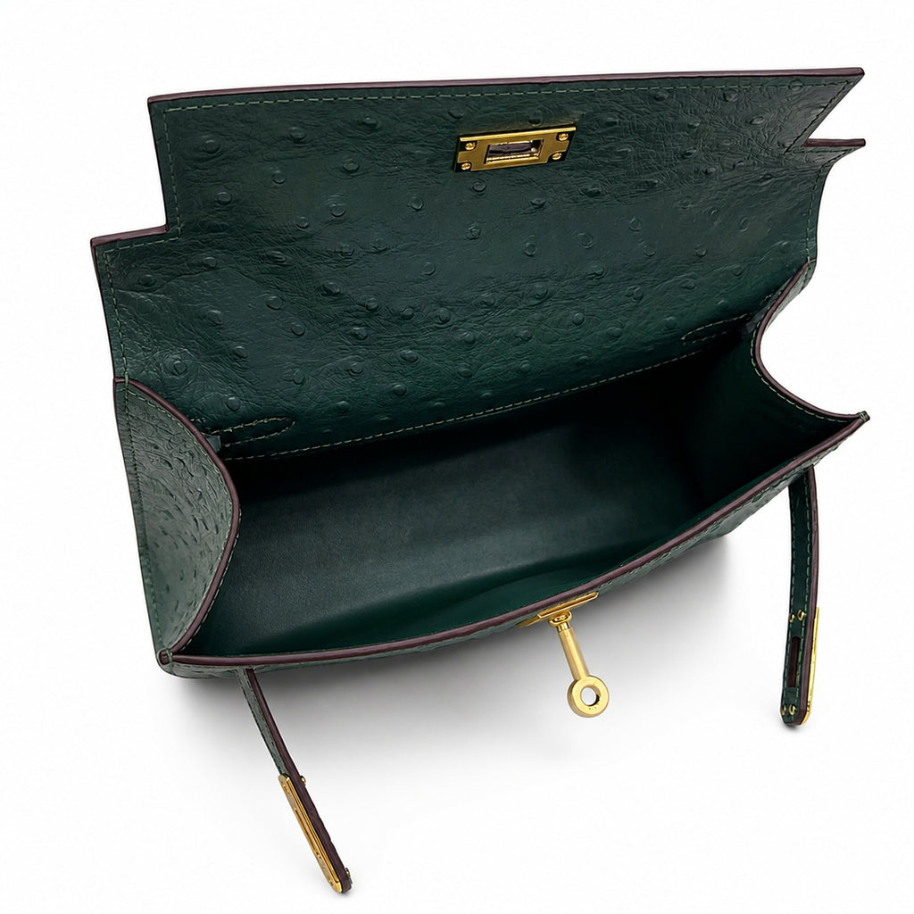 Mini Kelly II Sellier 19cm & 22cm Vert Fonce Ostrich Leather Gold Hardware — Sophisticated Small-Scale Bag