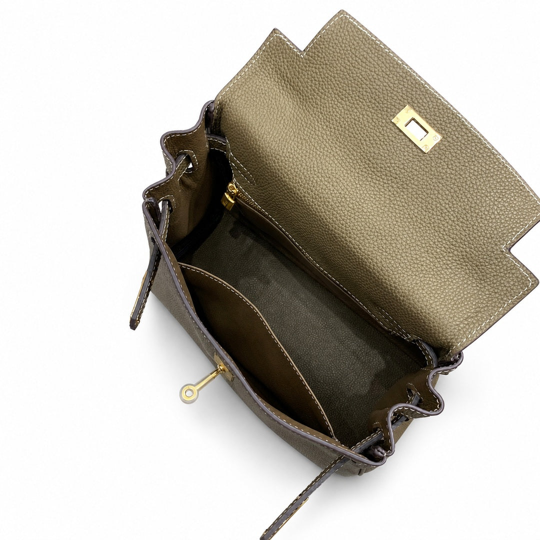 Kelly Sellier 20cm & 25cm & 28cm Etoupe Togo Leather Gold Hardware — Classic Hand-Carry Silhouette