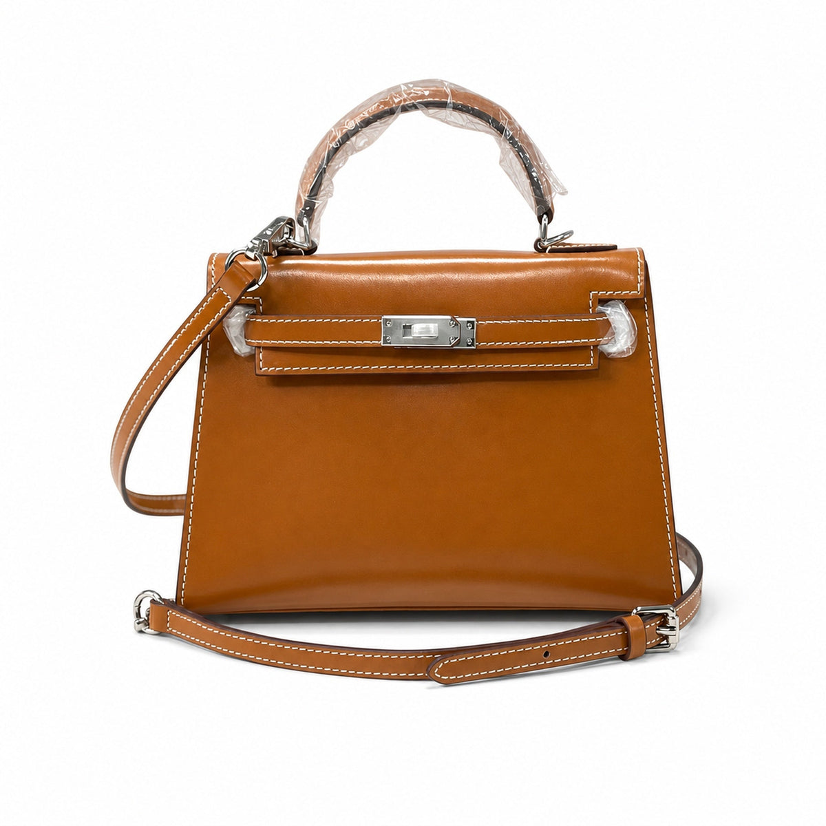 Kelly Sellier 19cm & 22cm & 25cm Gold Box Calf Leather Gold Hardware & Palladium Hardware — Distinctive Hand-Carry Bag