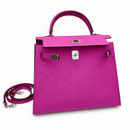 Kelly Sellier 25cm & 28cm Rose Pourpre Epsom Leather Gold Hardware & Palladium Hardware — Classic Hand-Carry Silhouette