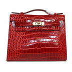 Kelly Pochette Rouge Casa Shiny Niloticus Crocodile Leather Gold Hardware Women Clutch Bag — Elegant Petite Clutch