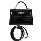 Kelly Sellier 19cm Noir Shiny Crocodile Leather Gold Hardware & Palladium Hardware — Sophisticated Carry Design