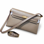 Kelly Elan 25x6.5x15cm Faux Kelly Underarm Baguette Bag in Khaki with Gold Hardware — Refined Underarm Handbag