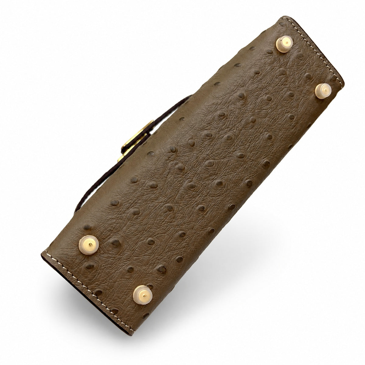 Mini Kelly II 19cm Sellier Etoupe Ostrich Gold Hardware Designer Mini Shoulder Purse — Small Structured Carry Style