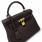 Kelly Sellier 20cm & 25cm & 28cm Marron Foncé Togo Leather Gold Hardware — Structured Top-Handle Handbag