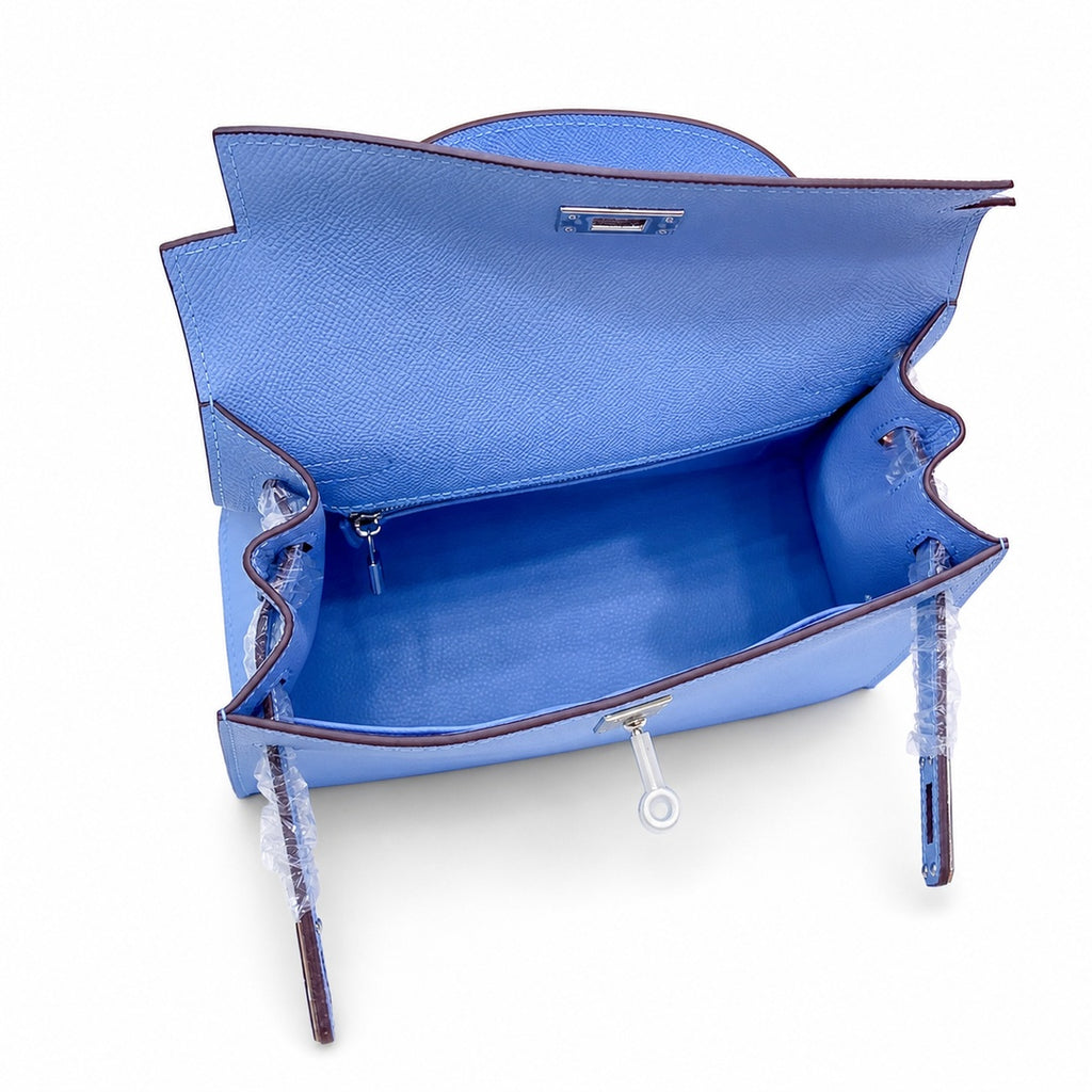 Kelly Sellier 25cm & 28cm Bleu Brume Epsom Leather Palladium Hardware Vintage — Distinctive Hand-Carry Bag