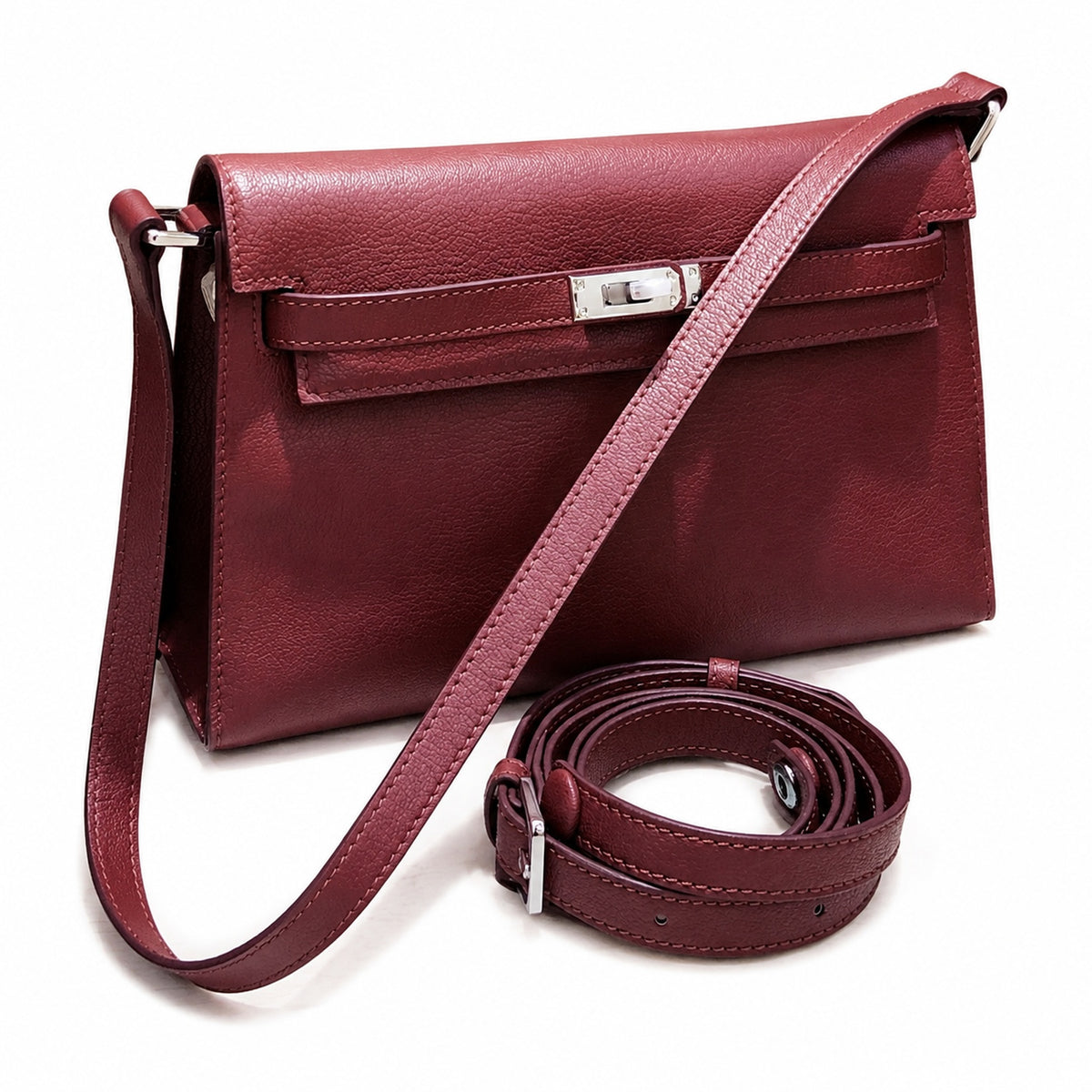 Kelly Elan 25x6.5x15cm Underarm Baguette Bag in Wine Red with Silver Hardware — Elongated Shoulder Bag