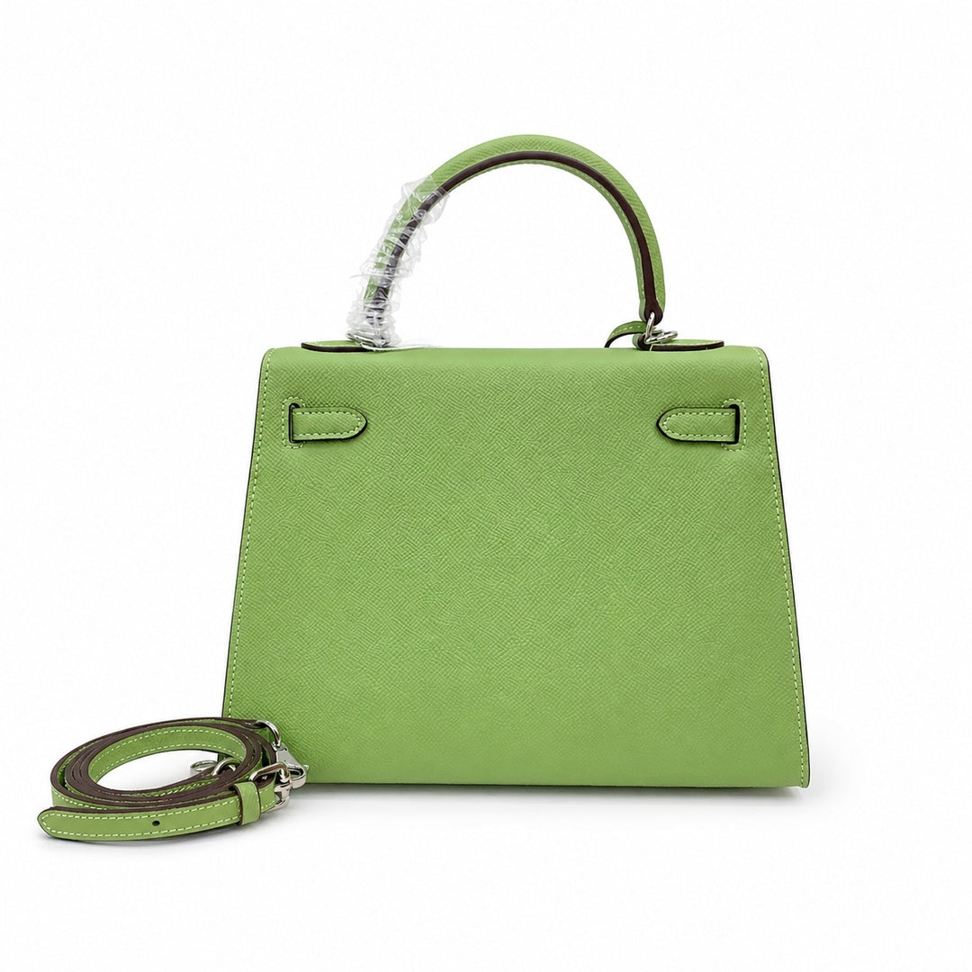 Kelly Sellier 25cm & 28cm Vert Pistache Epsom Leather Palladium Hardware Crossbody — Elegant Structured Carry Style
