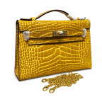 Kelly Pochette Jaune Ambre Shiny Niloticus Crocodile Leather Palladium Hardware Women Clutch Bag — Compact Pochette Clutch